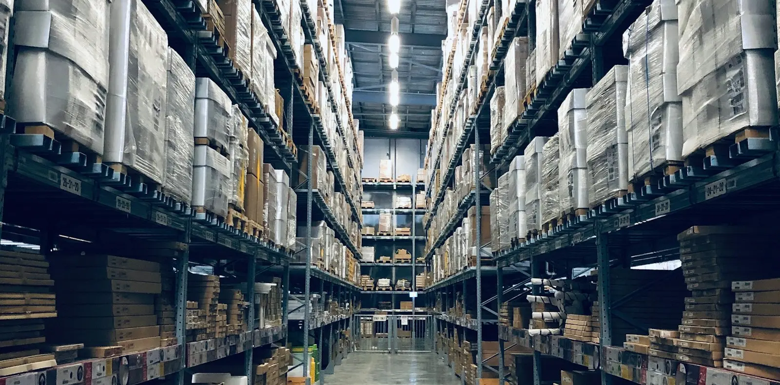 A warehouse aisle in a manufacturing business